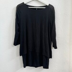 NWT White House Black Market Tunic Top Ball Chain Mesh Sleeve Black Womens M